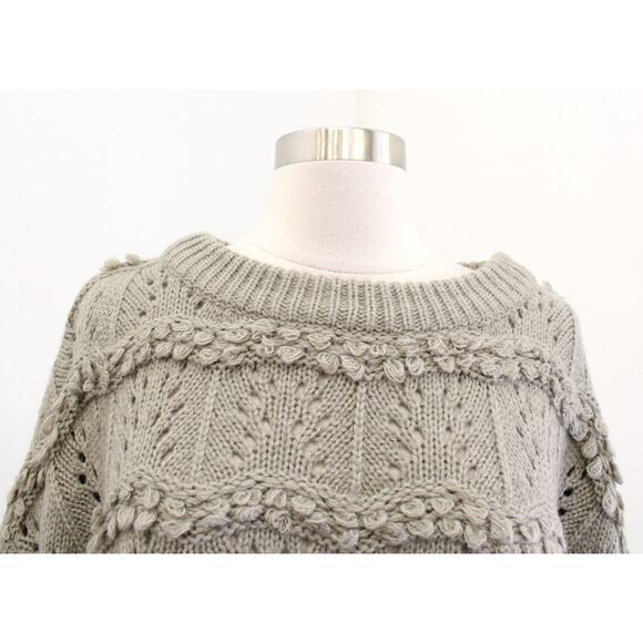 Amadi Anthropologie Oversized Pointelle Chunky Knit Textured Sweater Sz M Green - Picture 4 of 7